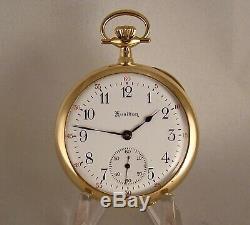 103 YEARS OLD HAMILTON 900 19j 14k SOLID GOLD OPEN FACE GREAT POCKET WATCH