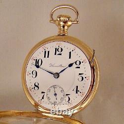 111 YEARS OLD HAMILTON 946 23j 14k GOLD FILLED SIZE 18s RAILROAD POCKET WATCH