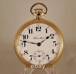 112 YEARS OLD HAMILTON 940 21j 10k GOLD FILLED OPEN FACE 18s RR POCKET WATCH