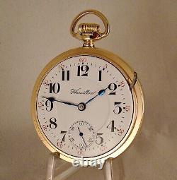 112 YEARS OLD HAMILTON 940 21j 10k GOLD FILLED OPEN FACE 18s RR POCKET WATCH