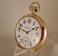 112 YEARS OLD HAMILTON 940 21j 10k GOLD FILLED OPEN FACE 18s RR POCKET WATCH