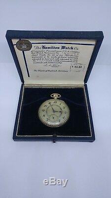 14KT Gold Filled 17J 912 Hamilton Pocket Watch 1938 Fantastic! With Box