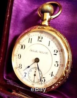 14k SOLID GOLD HAMILTON 17J 936 18s, 5 Pos. Adj. OF, RR Gr Pocket Watch, Ca. 1901