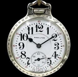 14k White Gold 1915 Hamilton 21 Jewel RAILROAD Grade 992 Pocket Watch Large 16s