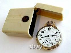 16sz Hamilton 950B RR Grade pocket watch, BOC 10k GF Case. Bakelite Box! Runs