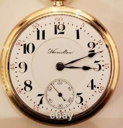 18S Hamilton 21J. Adj. Grade 940 Railroad Pocket Watch (1908) 10K. Gold filled