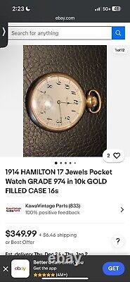 1900s HAMILTON 17 Jewels Mechanical Pocket Watch 974