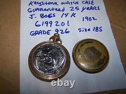 1902 HAMILTON 18s Pocket Watch 17J Model 1 Grade 926 Open Face Gold Filled