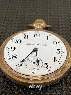 1902 Hamilton 21J Grade 940 18S RailRoad Pocket Watch Gold Filled Wadsworth Case