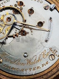 1903 Hamilton 18s Hunter pocket watch, GF, 17J 927 Adj, nice watch, runs
