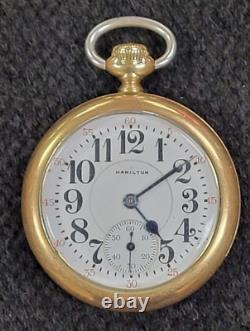 1912 Vintage 14K G. F. RR Hamilton Pocket Watch 992, Size 16s, 21 Jewels