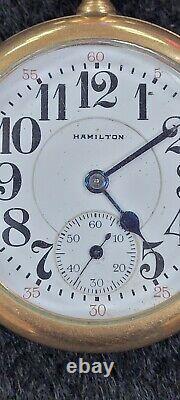 1912 Vintage 14K G. F. RR Hamilton Pocket Watch 992, Size 16s, 21 Jewels