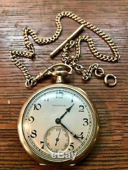 1913 Gold Hamilton Pocket Watch with Gold Chain, 17 Jewels, 3 Positions, Runs Nice