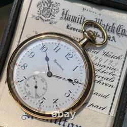 1915 Hamilton Grade 910 12S 17 Jewels Pocket Watch Matching Box & Guarantee