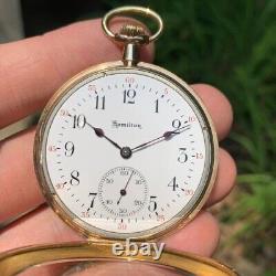 1915 Hamilton Grade 910 12S 17 Jewels Pocket Watch Matching Box & Guarantee