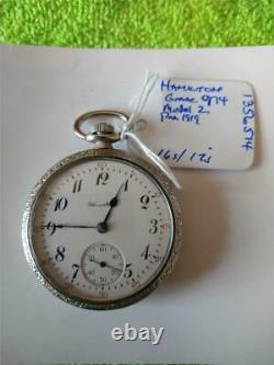 1919 Hamilton Grade 974 16 Size 17J Pocket Watch Train Engraved Case Running