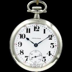 1921 HAMILTON 17 Jewel Pocket Watch RR Style Grade 974 Large 16s Silver Color
