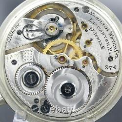 1921 HAMILTON 17 Jewel Pocket Watch RR Style Grade 974 Large 16s Silver Color