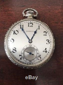 1926 Hamilton 23J / 12Size Grade 922 Open Face Pocket Watch 14k Gold filled wht