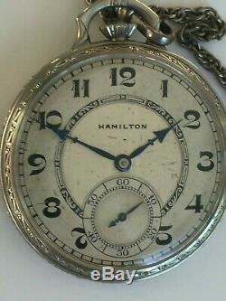 1928 Hamilton Grade 912 12 Size OpenFace Pocket Watch 14K White Gold Filled Case