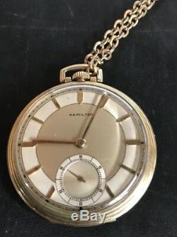 1936 Hamilton 917 17 Jewels Open Face Pocket Watch 14K Gold Filled