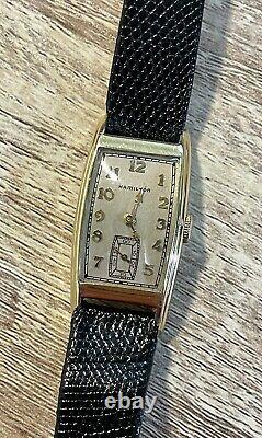 1936 Vintage Hamilton Clark 980,17j Wristwatch in a 42x21mm 14K GF Curved Case