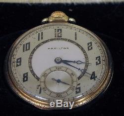 1938 Hamilton 14k Solid Gold Art Deco Pocket Watch 17 Jewels With Case