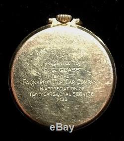 1938 Packard Motor Car Company 10 Years Service 14k Hamilton Gold Pocket Watch