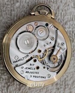 1940s Hamilton 917 Pocket Watch. 17 Jewels. Adjusted Three Positions