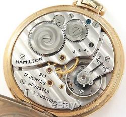 1941 Hamilton 917 10s 17j 3 Adjusts 14k Gf Pocket Watch