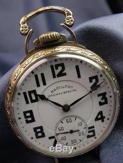 1942 Hamilton 992B 16s 21 Jewel Gold Filled Open Faced Pocket Watch #NG29