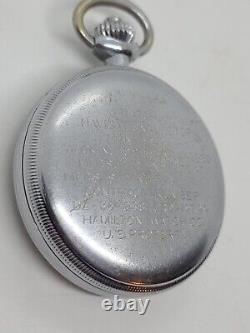 1942 Hamilton WWII U. S. Navy Military Chronograph Navigational Stop Pocket Watch
