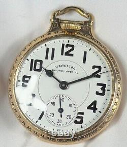 1944 Hamilton Grd 992B Mod 5 16s 21j RR Grade Pocket Watch HRS Dial 10K GF Case