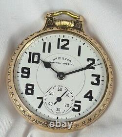 1944 Hamilton Grd 992B Mod 5 16s 21j RR Grade Pocket Watch HRS Dial 10K GF Case