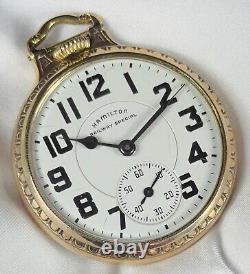 1944 Hamilton Grd 992B Mod 5 16s 21j RR Grade Pocket Watch HRS Dial 10K GF Case