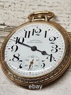 1945 Hamilton 21J 16s 10k Gold Filled 992B Railroad Railway Special Pocket Watch