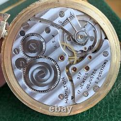 1946 Hamilton Grade 917 Arabic Dial 14K Gold Filled Pocket Watch 10S, 17 Jewels