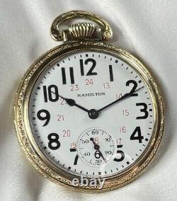 1946 Hamilton Grd 992B Mod 5 16s 21j RR Grade Pocket Watch Canadian Dial GF Case