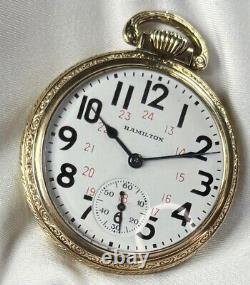 1946 Hamilton Grd 992B Mod 5 16s 21j RR Grade Pocket Watch Canadian Dial GF Case