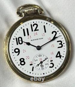 1946 Hamilton Grd 992B Mod 5 16s 21j RR Grade Pocket Watch Canadian Dial GF Case