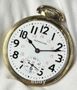 1946 Hamilton Grd 992B Mod 5 16s 21j RR Grade Pocket Watch Canadian Dial GF Case