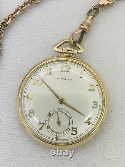 1950 Hamilton 14K Solid Gold 10s 21J Grade 921 Fine Pocket Watch with Chain RUNS