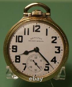 1950s era 16s Hamilton 992B 21J railroad pocket watch in RR Model 16 RGP Case