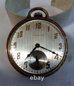 62.7 Gram SOLID 14k GOLD 1927 Hamilton 17 Jewel 916 Open Face Pocket Watch withBox