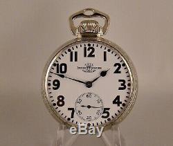 91 YEARS OLD BALL-HAMILTON 999P 21j 14k WHITE GOLD FILLED OF RR 16s POCKET WATCH