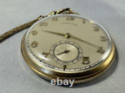 917 HAMILTON 17j Pocket Watch Wadsworth 14kt Gold Filled Working withChain+Knife