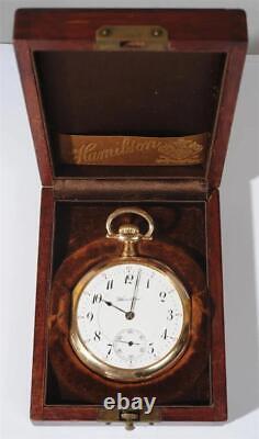 ANTIQUE 16S HAMILTON SOLID 14K GRADE 954 POCKET WATCH, With ORIGINAL BOX, RUNNING