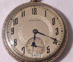 ANTIQUE HAMILTON 16 SIZE 21 JEWEL POCKET WATCH With 14K WHITE GOLD FILLED CASE