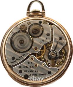 Antique 10S Hamilton Mechanical Open Face Pocket Watch 917 10k Rose Gold Filled