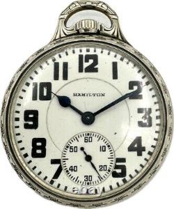 Antique 16 Size Hamilton Fixed Bow Railroad Pocket Watch 992 White Gold Filled